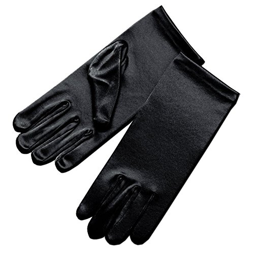 Girl's Fancy Stretch Satin Dress Gloves Wrist Length 2BL-Girl's Size Medium (8-12yrs)/Black