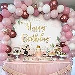 Avezano Rose Gold Birthday Backdrop for Women Pink Floral Golden Flash Happy Birthday Party Decorations Flower Glitters B-day Banner (6x3.6ft) - Image 5