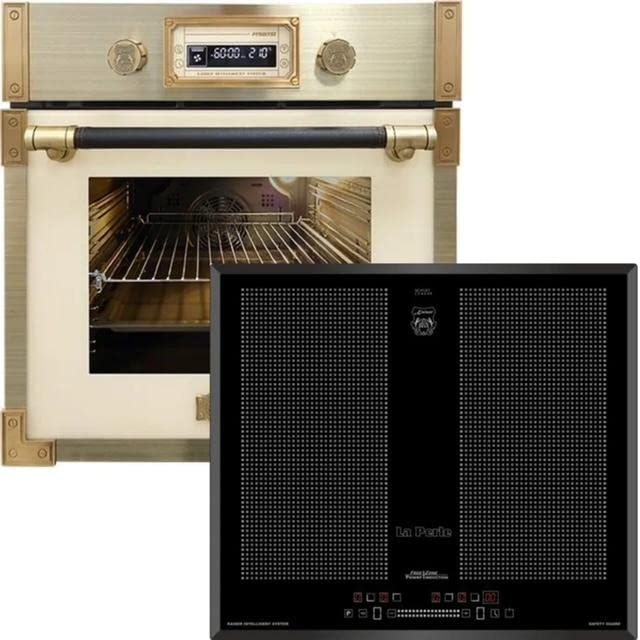 Kaiser Pyrolyse Backofen »EH 6427 ElfAD+KCT 67 FIN La Perle«, Retro Einbau Backofen 73L Elfenbein, 60 cm+Induktions…