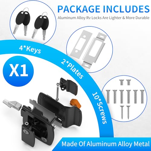 Image of BEBOBLY RV Door Lock Replacement, Aluminum Alloy Upgraded Lighter RV Door Latch with Paddle Deadbolt & 4 Keys, 100% Metal Camper Door Locks, RV Entry Door Lock for Travel Trailers Cargo Hauler, Black