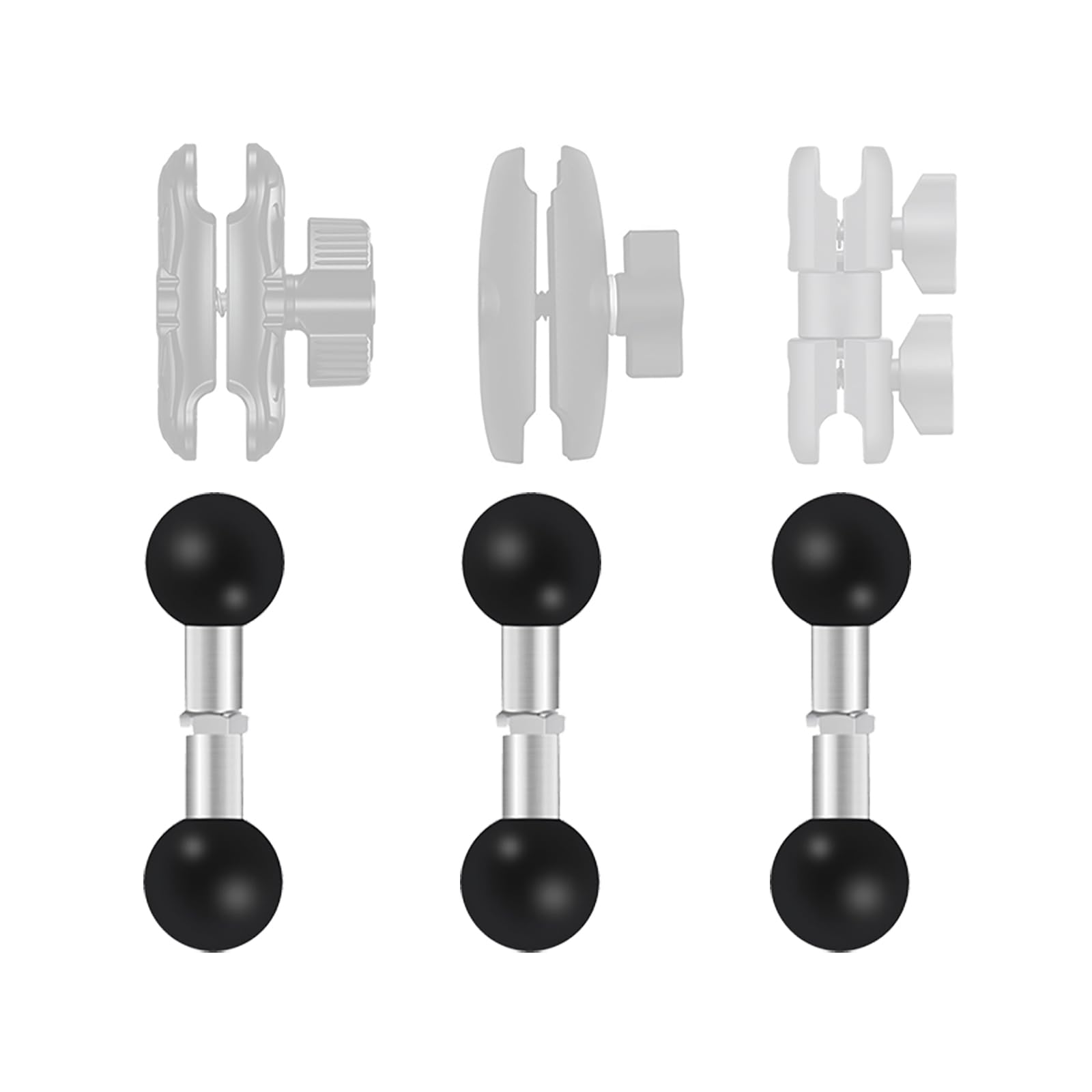 Vehibrckt 1 Inch Ball Adapter Ball Mount Base XL Rod Double Ball 25.4mm With 1" TPU Coated Ball Compatible With Ram Mounts Double Socket Arm, GPS Brackets For Bike Phone Holder,Camera