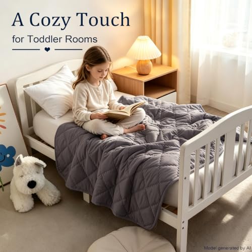 Image of BEDSUM Toddler Quilt 43x60, Microfiber Kids Quilt Toddler Bed, Dark Grey | Lightweight Soft Comfort for Toddler Beds, Daycare, Preschool Naps, Boys Girls, Machine Washable All Season Toddler Comforter