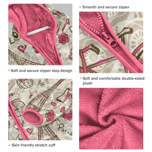 OTVEE Vintage Paris Tower Pink Heart Kids Hoodie Jacket Fall Spring Full Zip Warm Outwear Coat3