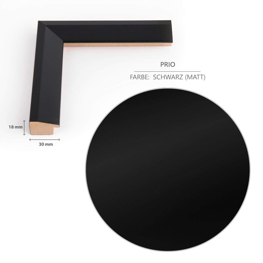 Cornice PRIO 60x90 Cm Nero Lucido - Profilo Sottile 3 Cm - Vetro Antiriflesso, Made In Germany
