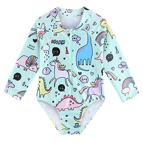 Image of XFGIRLS Baby /Toddler Girls Swimsuit Long Sleeve One-Piece Bathing Suit Rash Guard for Kids UPF 50+ Swimwear