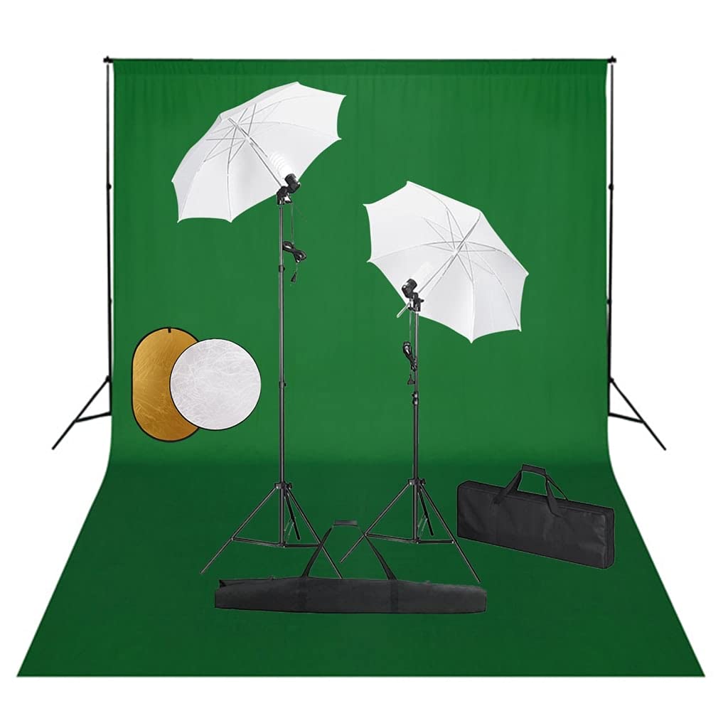 vidaXL Kit Estudio fotográfico lámparas sombrillas Fondo y Reflector