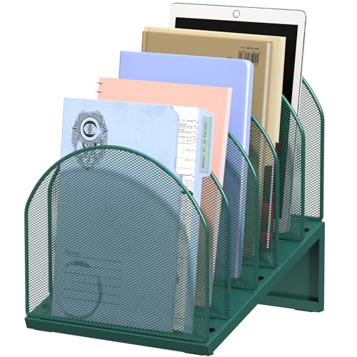 Image of File Organizer for Desk, File Folder Organizer with 5-Section Vertical Rack, Suitable for Home Office Document Organization and Storage (Green)