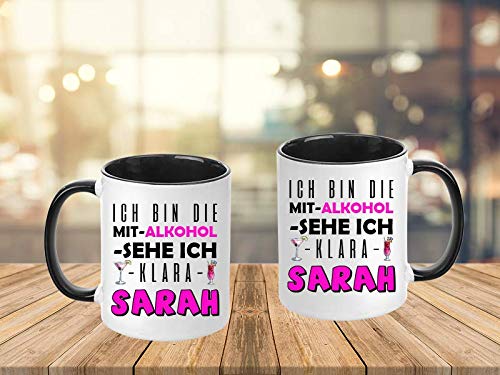 Autocollant Pour Tasse Avec Inscription « Ich Bin Die Mit Alcool Sehe Ich Klara Sarah » - Idée Cadeau - Nom - Amis - Travail - Bureau - Amusant - Amusant - Inscription En Allemand Noir
