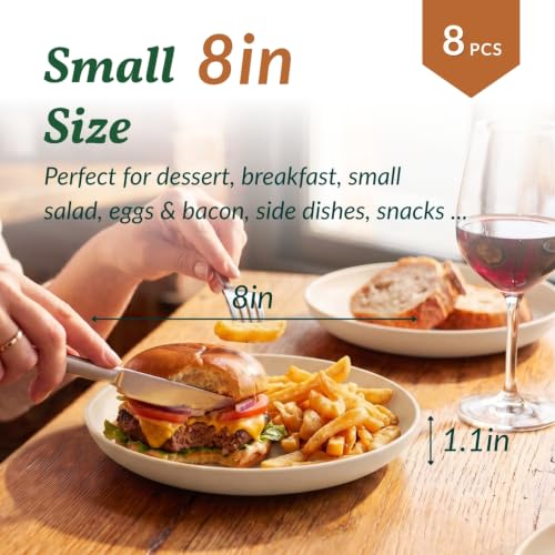 Image of Homienly Dessert Plates - 8 Inch Wheat Straw Plates Set, Dinner Plates Set of 8, Appetizer Plates, Lightweight Unbreakable Plates, Microwave Safe Plates, Deep Plates for Dinner - Beige