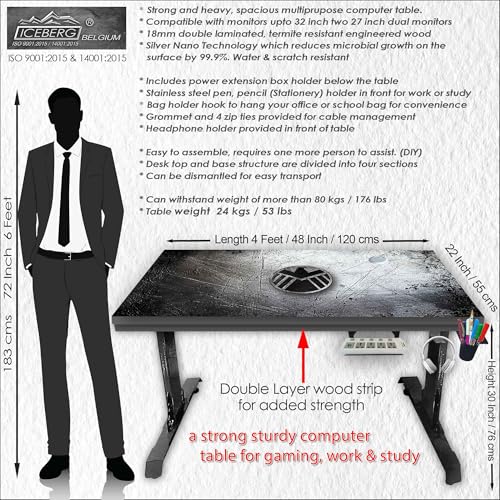 Image of Xtreme PRO Direct Theme Printed Computer Desk for Gaming, Work & Study. Large for PC, Dual Monitors, iMac, and Laptops. Metal & Engineered Wood. Black Stand Desk. 4 Feet-XPB4 (XPB425-CT-116)