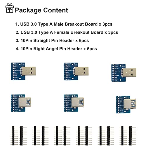 Adaptador USB 3.0 Tipo A Macho y Hembra Breakout Board 6 Pzas miniatura 7