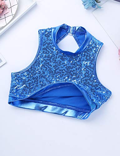 Image of easyforever Kids Girls 2PCS Shiny Mermaid Scales Ballet Dance Outfit Crop Top with Short Tankini Swimsuit