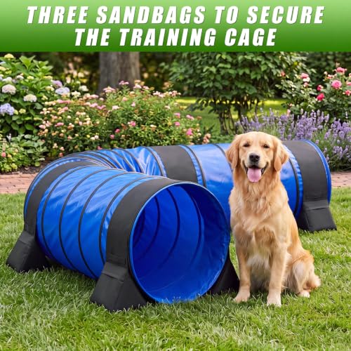 Image of 24 in x 20 ft PVC Dog Agility Tunnel with Sandbags Blue