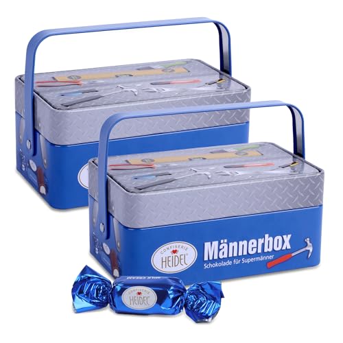 Heidel Männerbox 2er Set – Schokolade Pralinen im Werkzeug-Design – Männergeschenke für Papa, Opa, Bruder, Partner – Perfekt für Geburtstag, Vatertag & Dankeschön – Süßigkeiten mit cremiger Füllung