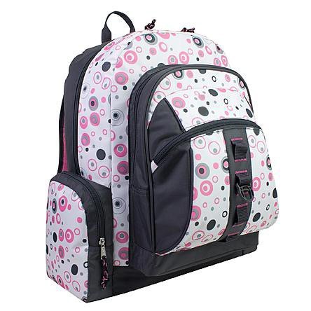 | Molecular Backpack in White with Pink/Charcoal Print (13"x19"x8" inches)