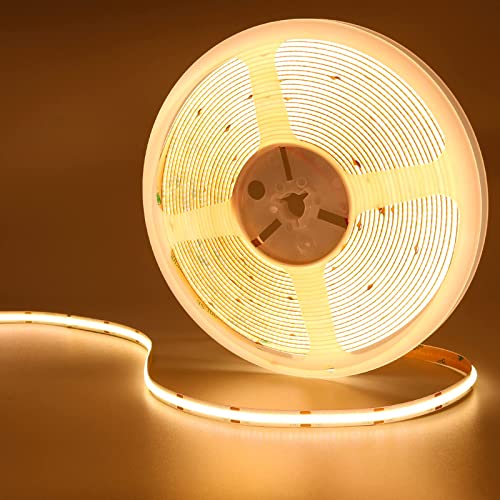 GOMING 24V 10M COB LED Strip Warmweiss 3000K LED Streifen Warmweiß 384LED/M LED Band Selbstklebend CRI 93+ Hohe Helligkeit 6800lm Nicht Wasserdicht IP20 für Heim Deko(Netzteil nicht Enthalten)