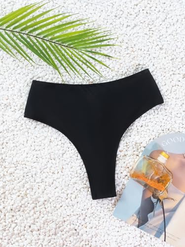 Women's Sexy High Waisted Ruched Back Cheeky Thong Bikini Swimsuit Bathing Suit Bottoms4