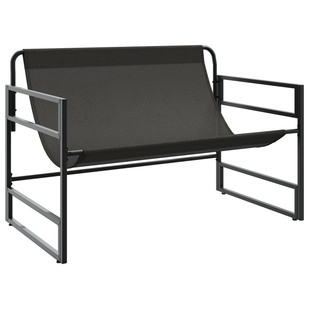 Banco de jardín con cojín, antracita, 113 cm, de acero resistente a la intemperie, para terraza, balcón, muebles de jardín, banco con reposabrazos y espacio de almacenamiento, banco para