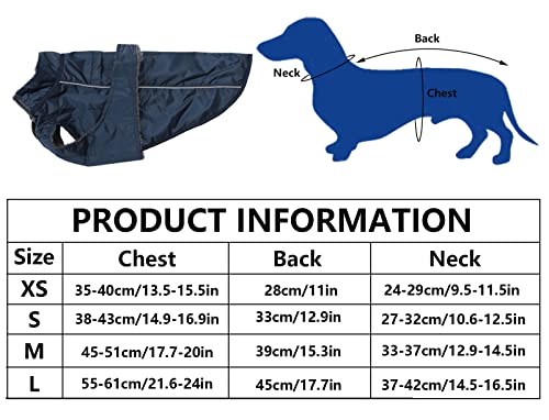 MOREZI Dachshund Regenmantel, wasserdichte Außenschicht, Fleecefutter, reflektierende Besätze, Verstellbarer Gürtel - geeignet für kleine und mittelgroße Hunde-Navy blau-M