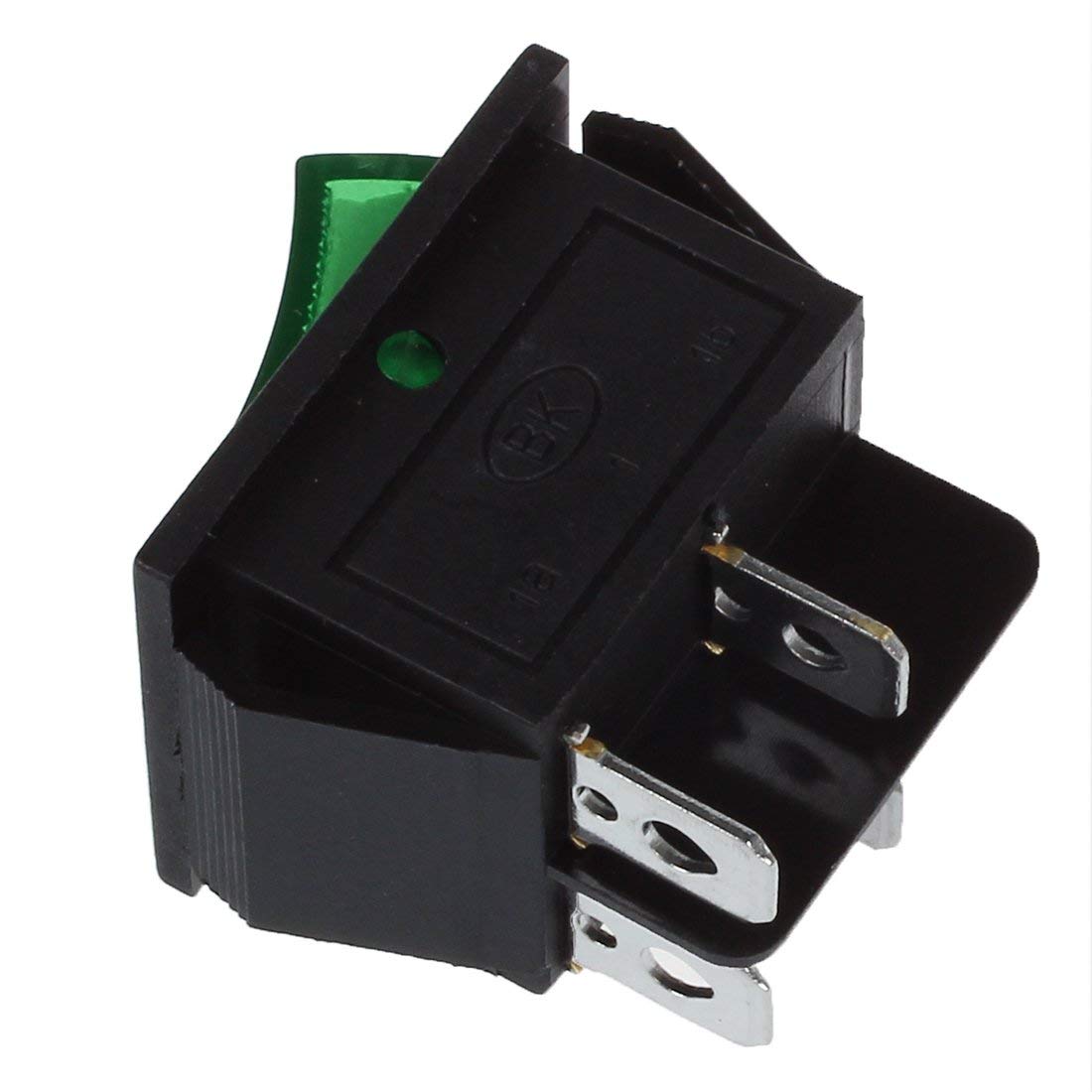 Interrupteur à bascule bipolaire DPST ON-OFF avec bouton lumineux vert et bornes