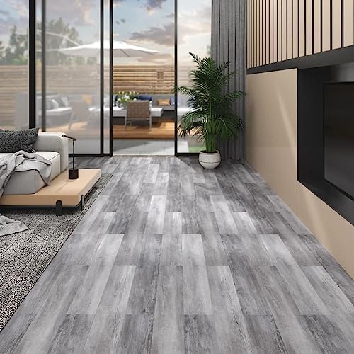 vidaXL PVC Laminat Dielen Vinylboden Vinyl Boden Planken Bodenbelag Fu&szlig;boden Designboden Dielenboden 5,02m&sup2; 2mm Selbstklebend Mattgrau Holzoptik