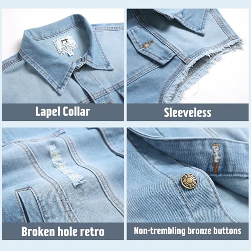 Denim Vest Men Lapel Sleeveless Slim Fit Retro Ripped Elastic Casual Jean Vest for Men's With Pockets4