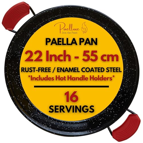 Paelluxe Paella Pan &ndash; Enamelled, No-Rust Steel Skillet &ndash; Easy-to-Clean Pan for Propane & Gas...