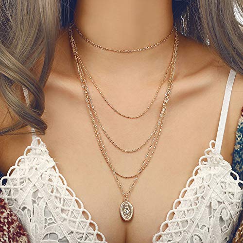 Luxcastle Multilayer Gold Buddha Pendants Layering Necklace Vintage Tassel Chain for Women
