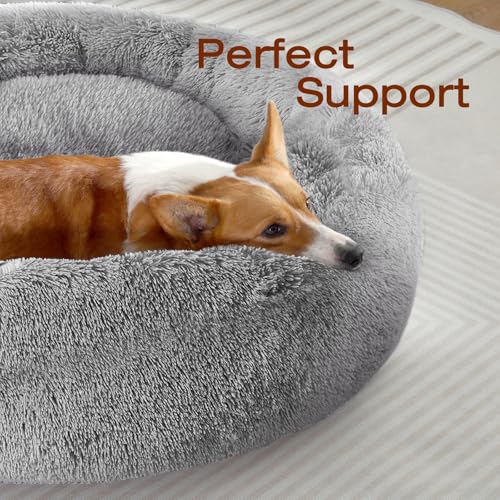 Image of JOLLYVOGUE Dog Bed, Calming Anti-Anxiety Large Dog Bed, Fluffy Donut Cushion for Medium and Large Pets (27 inch /30 inch /36 inch)