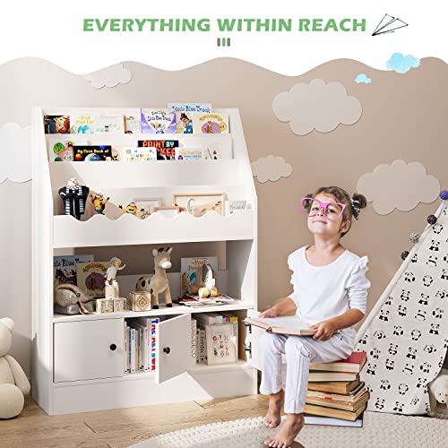 Burenmto White Children Kids Bookcase Book Shelf Storage Display Rack Organizer Holder Kids Bookshelf And Toy Storage With 3 Shelves Kids Bookcase Storage For Bedroom, Toddler Room,Classroom #TOP3