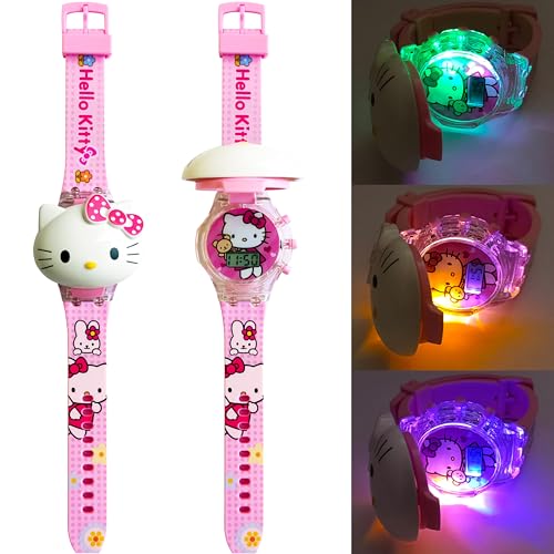 Image of Brishti 3D Kitty Cat Character Multicolored Glowing Light and Musical Digital Girl's Wrist Watch | Unique Cute Cartoon Character on Strap | Soft Silicone Strap | Suitable for Age 3-12 Year Kids