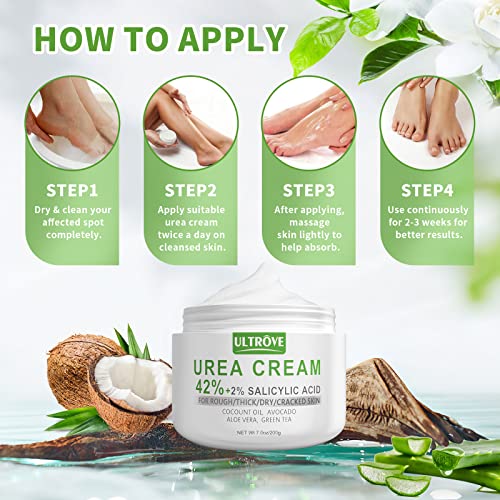 Urea Creme 42% mit 2% Salicylsäure, Hornhaut und abgestorbene Haut für Füße, spendet Feuchtigkeit, repariert trockene, rissige, raue Haut an Fersen, effektive Urea Fußcreme (200g) – Bild 6