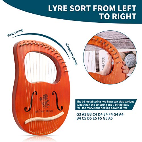 Lolunut Lyre Harp,16 String Mahogany Lyre Instrument With Tuning Wrench thumb #4
