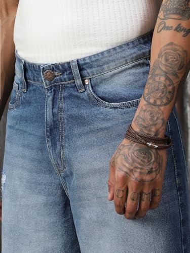 Image of High Star Men Cotton Washed Loose Fit Casual Mid-Rise Jeans
