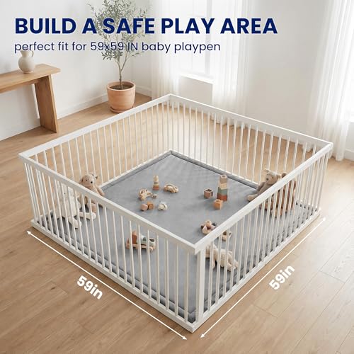 Image of Huloo Sleep Ultra Soft Baby Play Mat for Floor, 1.3 inch Thick Elasti-Foam 59x59 Play Mat for Playpen,Water-Repellent Coral Velvet for Tummy Time, Non-Slip Backing,Safe for Toddlers & Infants(Dark Grey)
