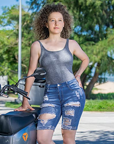 Roswear Women's Ripped Denim Mid Rise Stretchy Bermuda Shorts Jeans Light Blue Xl #TOP2