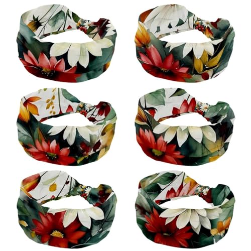 Bandeaux larges pour femme lot de 6 motifs fleurs et feuilles vertes