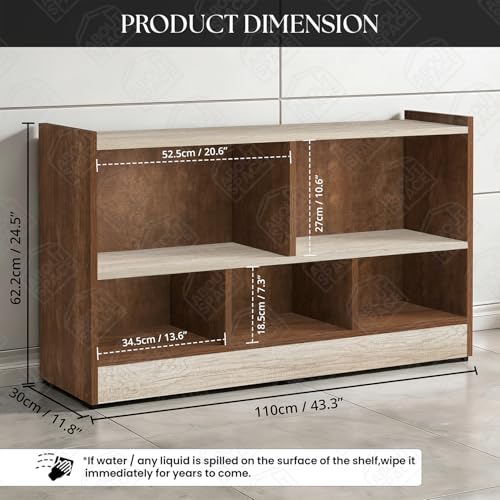 Image of ABOUT SPACE Book Shelf - 5 Compartment Engineered Wood DIY Versatile Book Stand for Home Library, Office Modern Slim Open Display Rack for Bedroom, Living Room (Walnut - L 110 x B 30.5 x H 62.5 cm)