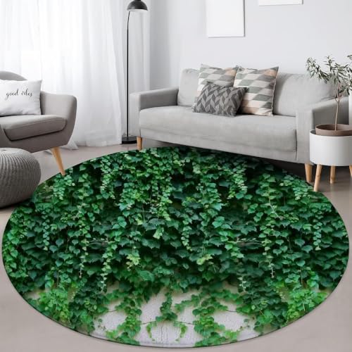Tapis de sol rond avec feuilles vertes 3D pour chaise ordinateur