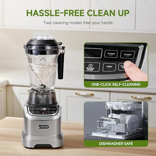 AMZCHEF Blender Smoothie Maker with Two Ways, 1800W Blenders for Kitchen with Smart Panel Control, 3 Speed Control & 4 Preset Settings, 1.85L Jug & 600ml Portable Bottle - Image 5