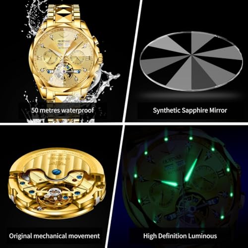 Image of OLEVS Men Automatic Watch Diamond Skeleton Mechanical Original Luxury Self Winding Wrist Watch for Men