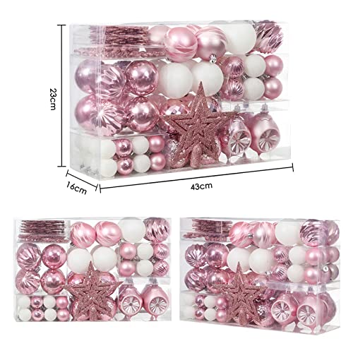 Xmasexp 103-Pack Christmas Ball Ornaments Assorted Shatterproof Christmas Ball Set With Reusable Hand-Held Gift Package For Xmas Tree Decoration (Baby Pink) #TOP1