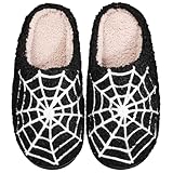 Halloween Christmas Slippers Holiday Slipper House Shoes Home Slipper for Women Spider web Black