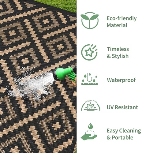 Image of GENIMO Outdoor Rug, Waterproof Plastic Rugs for Patio, 6'x9' Mocha Brown