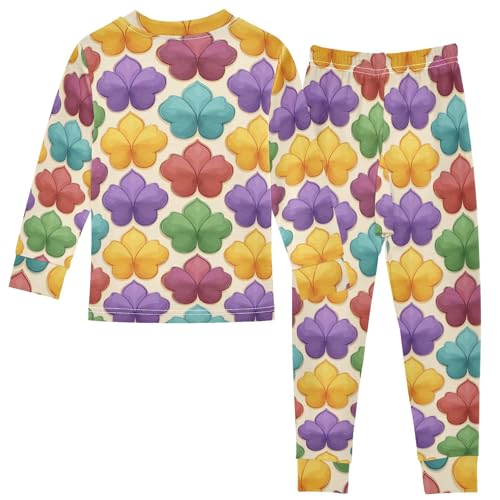 Pajama Sets Long Sleeve Colorful Floral Tiles Repeat Pattern Soft Comfy Sleepwear 2 Piece PJS 3-8T3