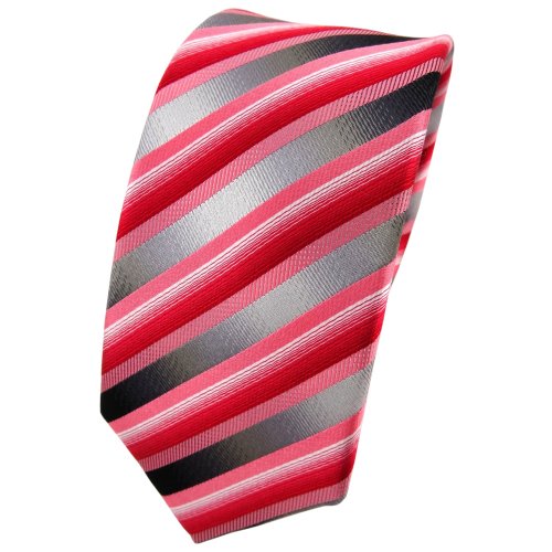 Cravate en soie étroite rouge anthracite rayée TigerTie pour moderniser un costume