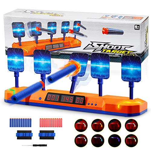 Electric Shooting Target for Nerf Guns Toy Gifts for Boys Age 5,6,7,8,9,10,11,12, 2021 New Scoring Auto Reset Digital 5 Targets with Dart + Sound Effect Shooting Game Toy for Nerf Kids Boys Girls