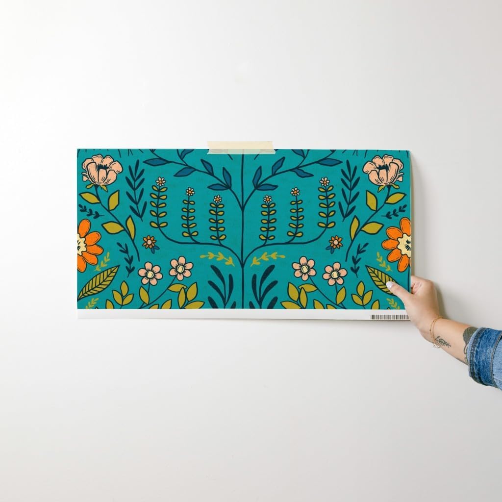 Removable Wallpaper Swatch - Turquoise Vintage Damask Green Blue Cottagecore Custom Pre-Pasted Wallpaper by Spoonflower