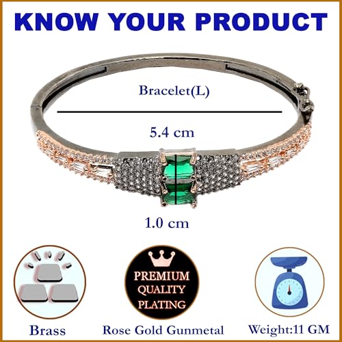 Image of ZENEME Rhodium-Plated Square Shaped American Diamond Studded Kada Bracelet For Girls and Women