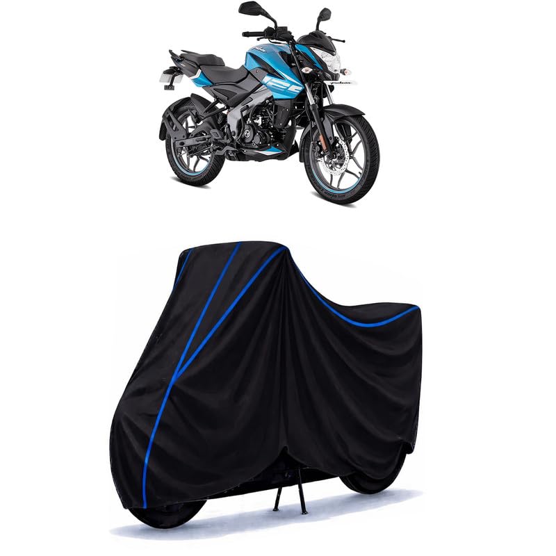 Image of Bajaj Pulsar NS 125 Bike Cover Water Resistant Universal Motorcycle Rain | Heavy Duty UV Protection, Dust, Scratch Indoor Outdoor All Weather with Black Blue Piping Elastic